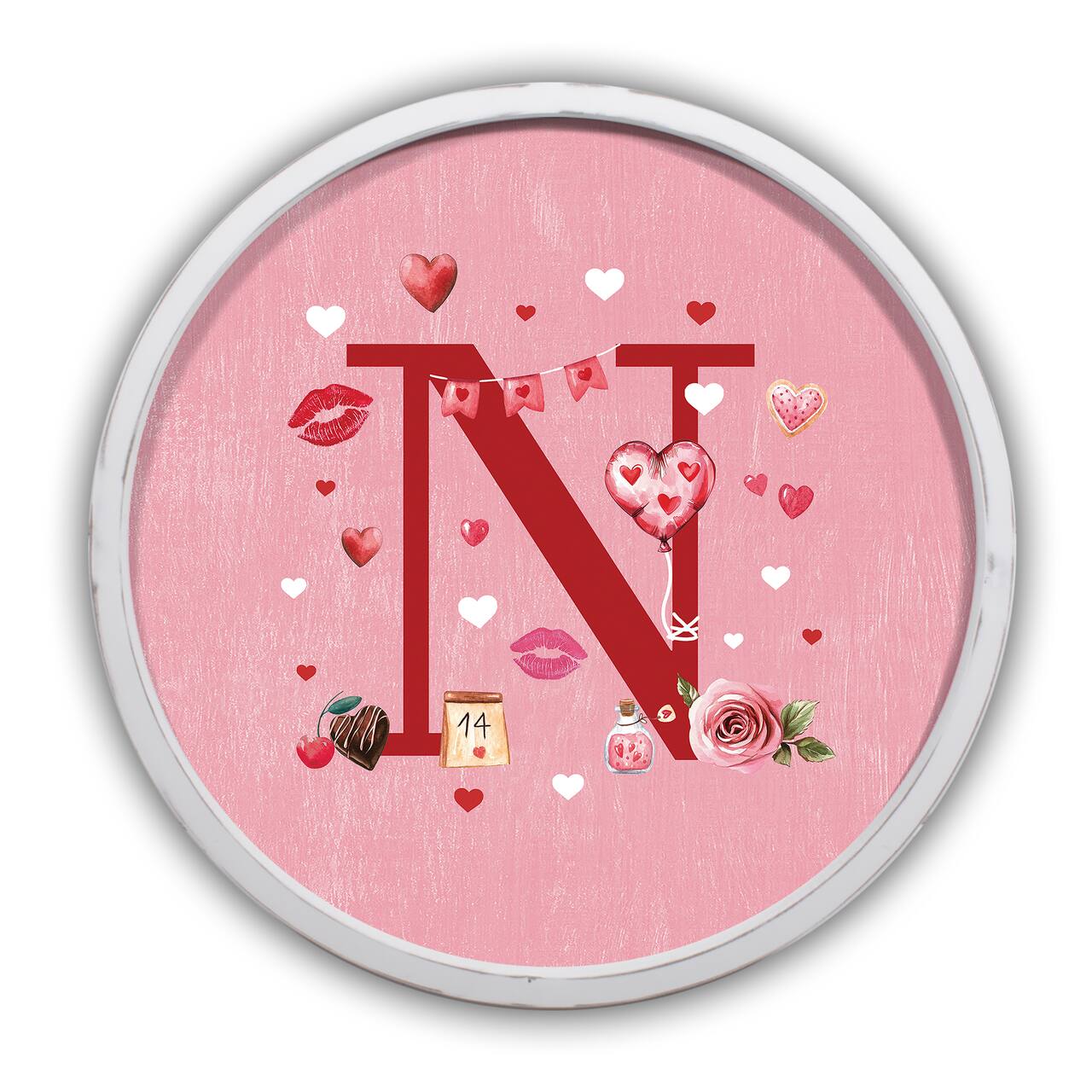 20" Valentine Things White Framed Round Monogram Print